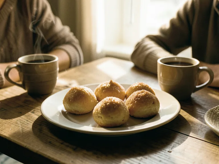 Plato de buñuelos dorados en la mesa familiar